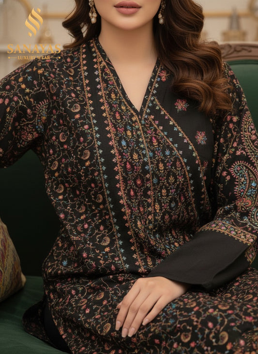 Pashmina midnight black kurta