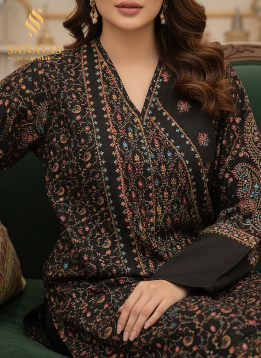 Pashmina midnight black kurta
