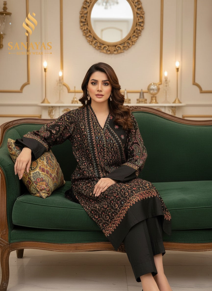 Pashmina midnight black kurta