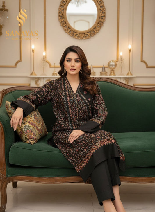 Pashmina midnight black kurta