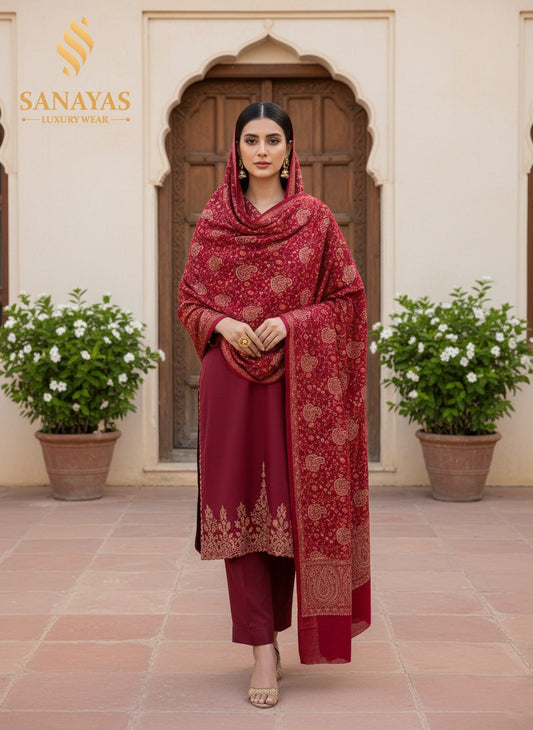 Kaniwool Deep Maroon Shawl